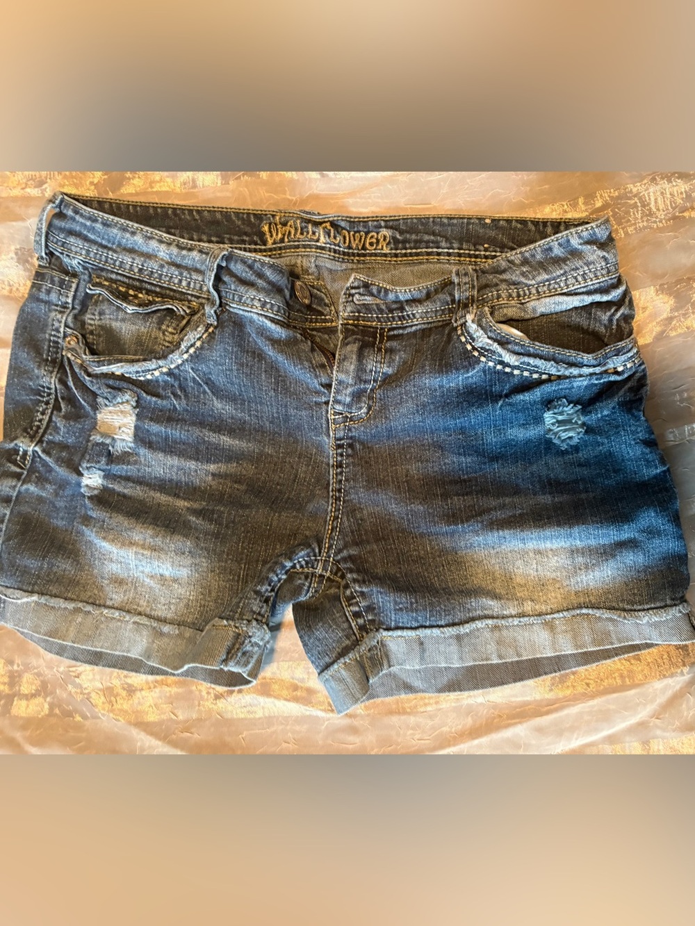 Wallflower Embroidered Waistband Blue Denim Shorts